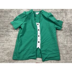 Classic Woman Top Womens 18wp Green Layered Short Sleeve Button Front Made US